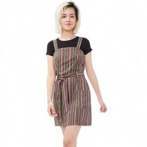 Aeropostale Striped Rayon Linen Overall Mini Dress S Green Pink Pockets